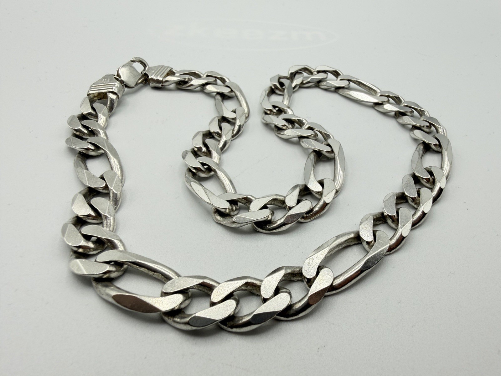 122g VTG Sterling Silver 925 Large Figaro Link Chain Necklace Heavy Size 21-1/2”