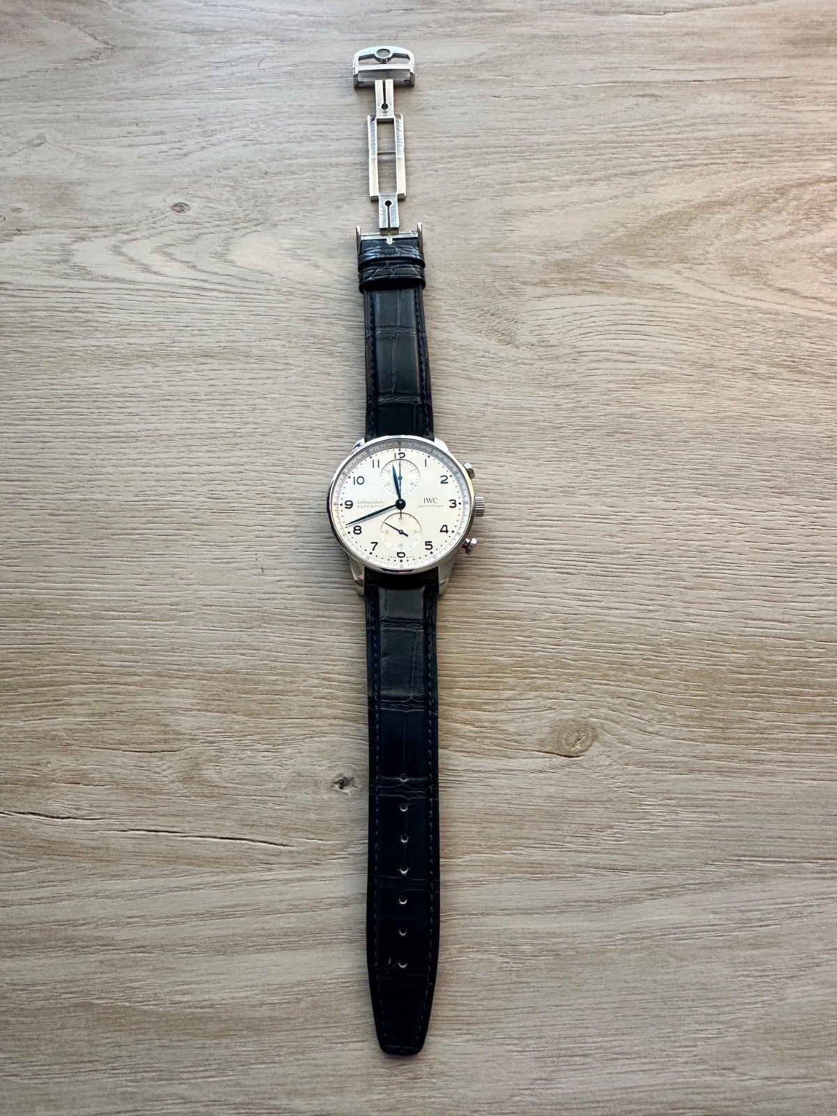 IWC Portugieser 41mm Silver Men’s Blue Leather Strap Watch – IW371446