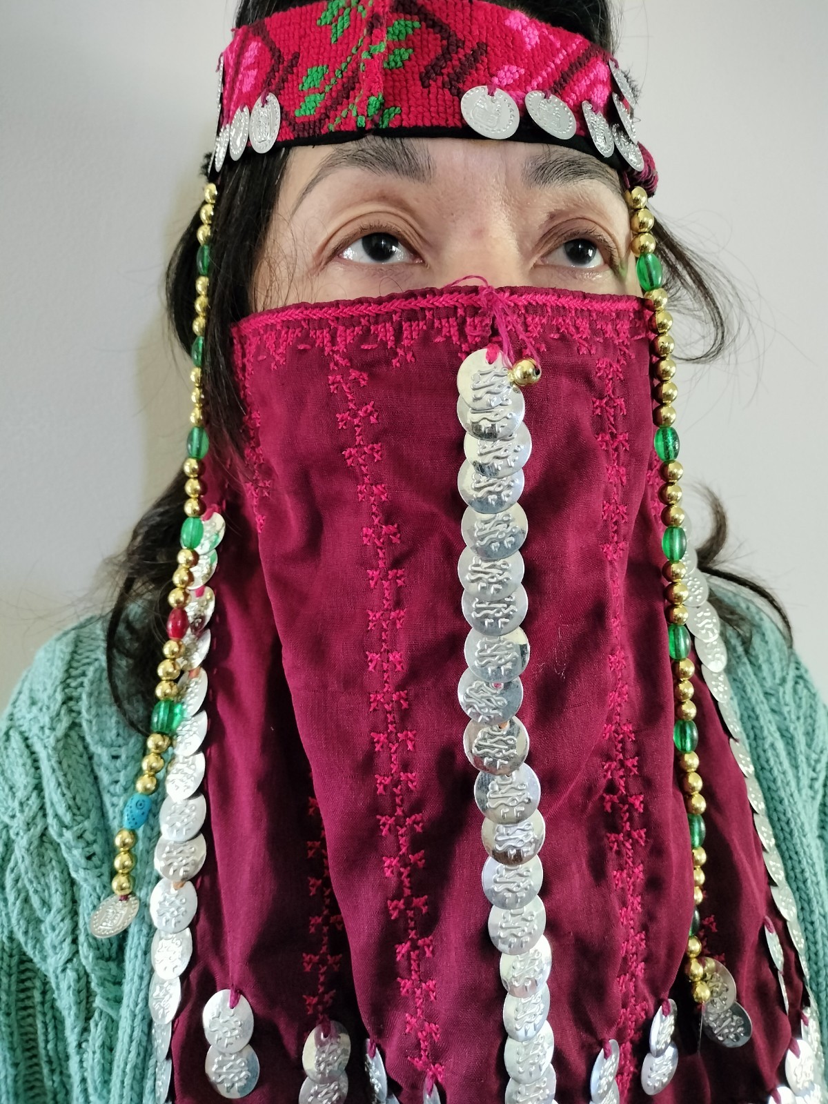 Arabic Middle Eastern Belly Dancer Mask Veil w Metal Coins – Imported