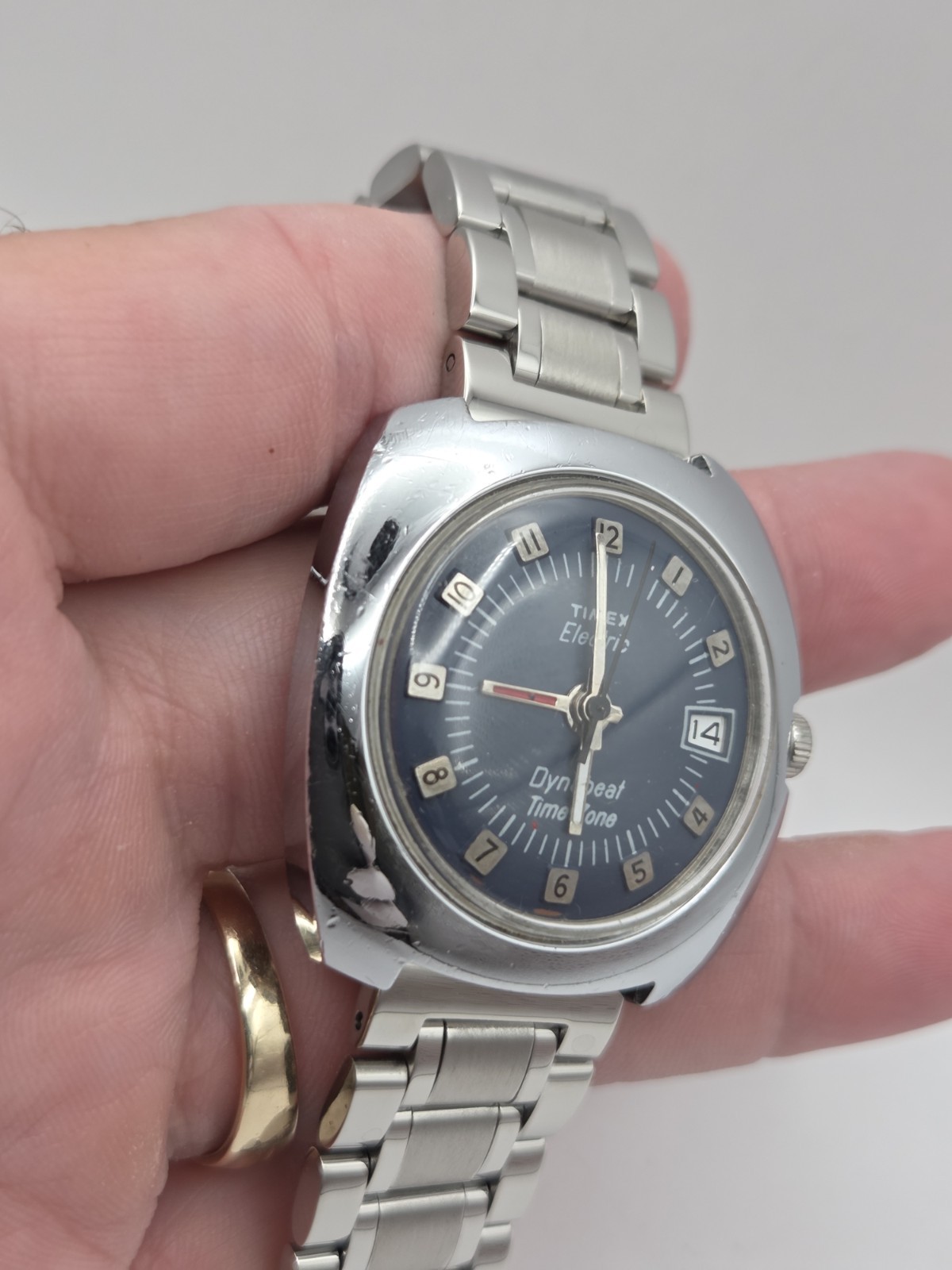Vintage Timex Dynabeat Time Zone Blue Dial 37mm Running New Battery