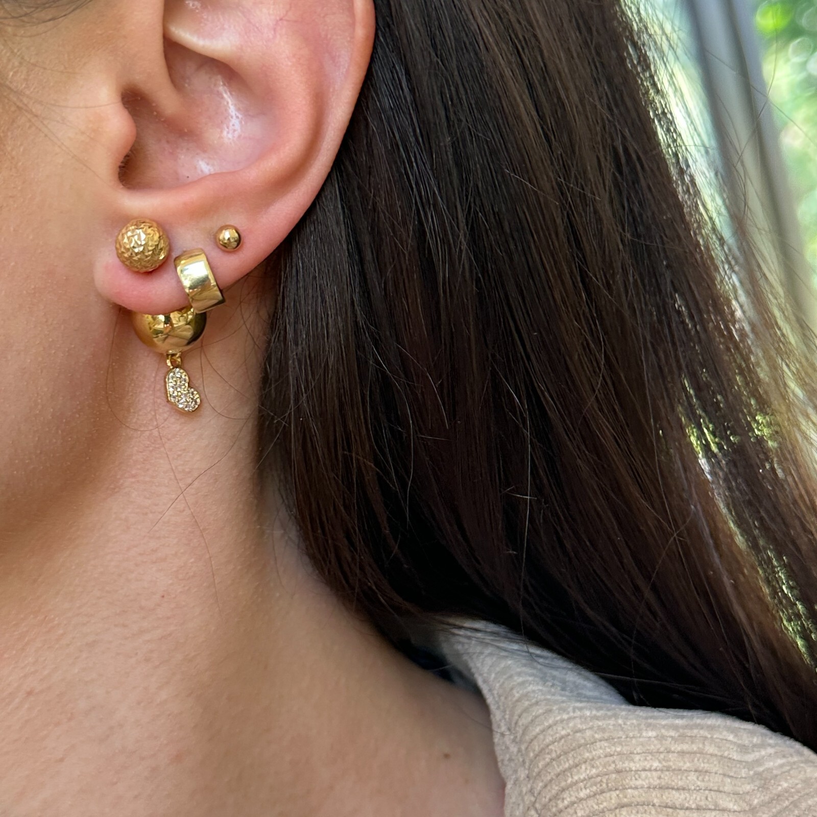 Gold Sterling Silver Shiny High Polished Finish Double-Ended Ball Earrings NEW