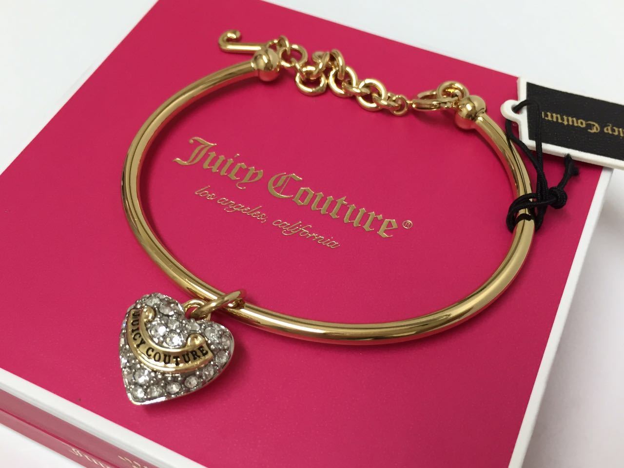 Juicy Couture Gold Pave Heart Slider Bangle Bracelet with Box WJW397 $68