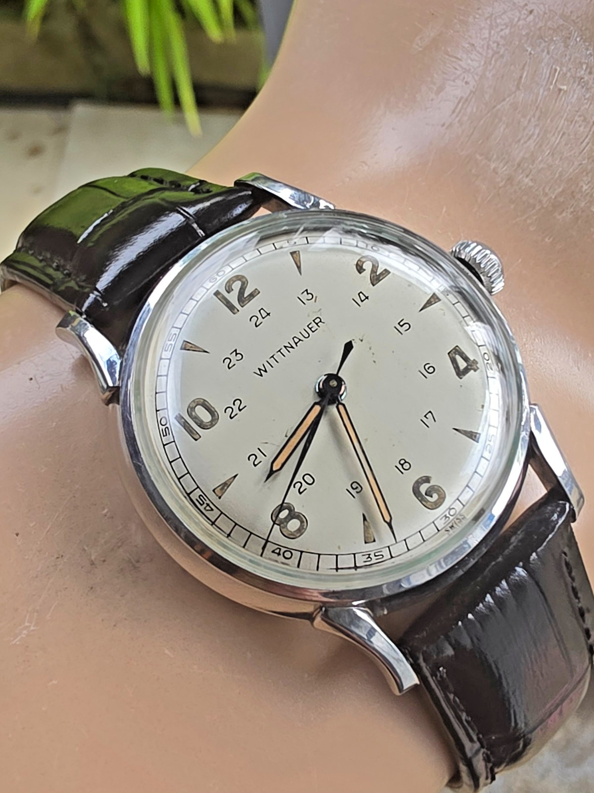 Vintage WITTNAUER men’s manual wind watch Military Style 24H dial 1950s