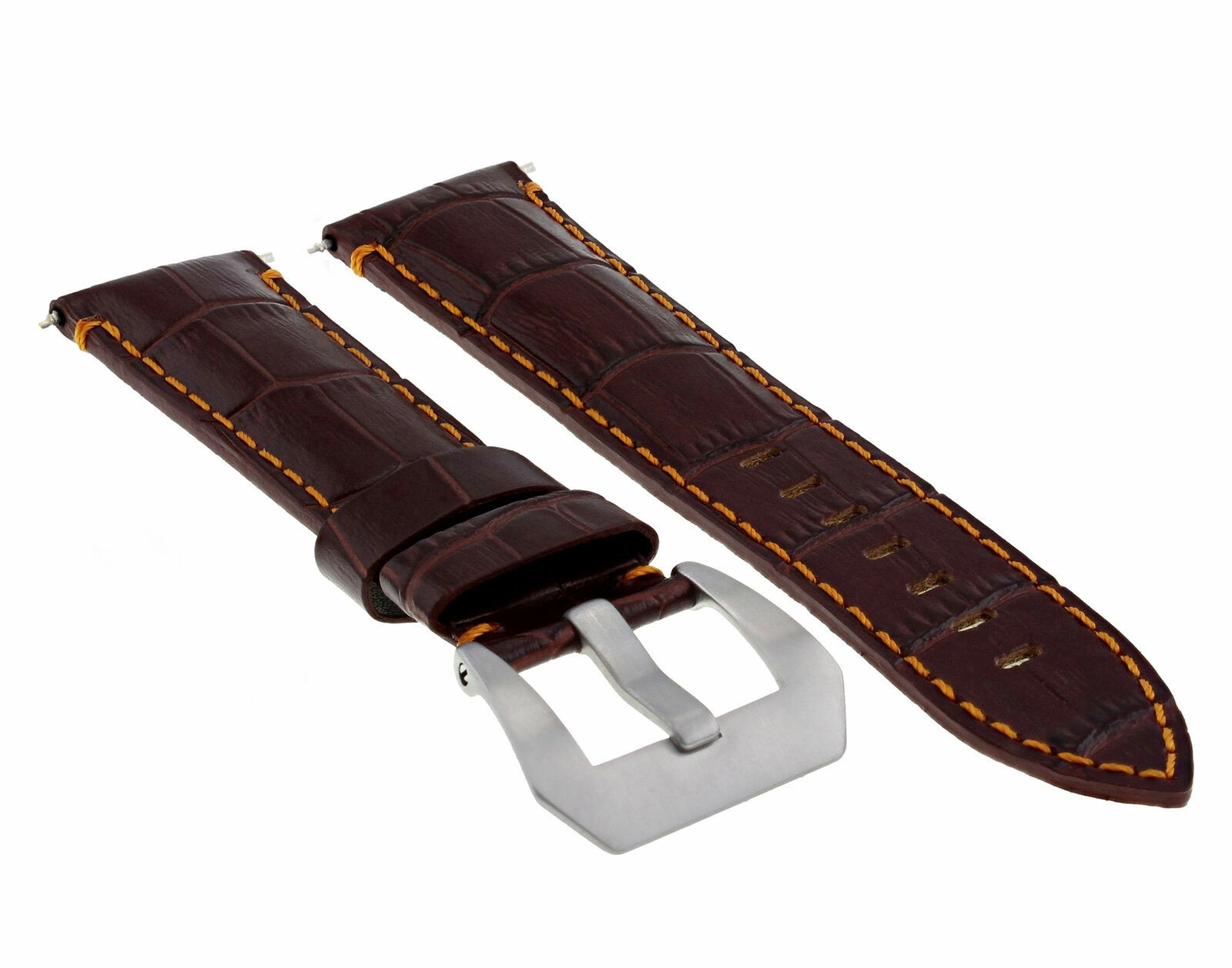 24mm Brown With Orange Stitching Leather Replacement Watch Strap For Anonimo
