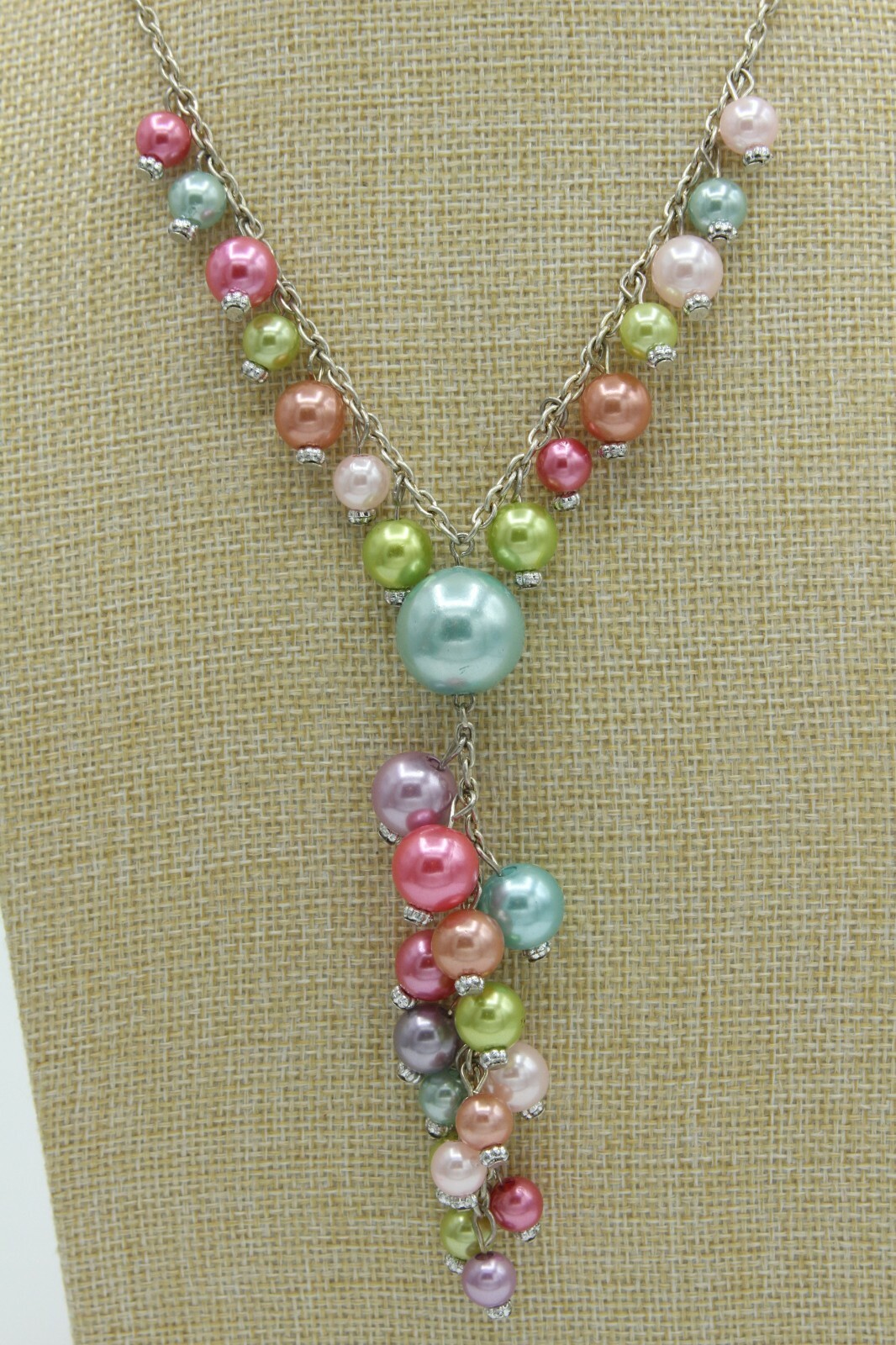 Mermaid Iridescent Pearl Necklace 26″ Gold Purple Blue Sparkle Core Aesthetic