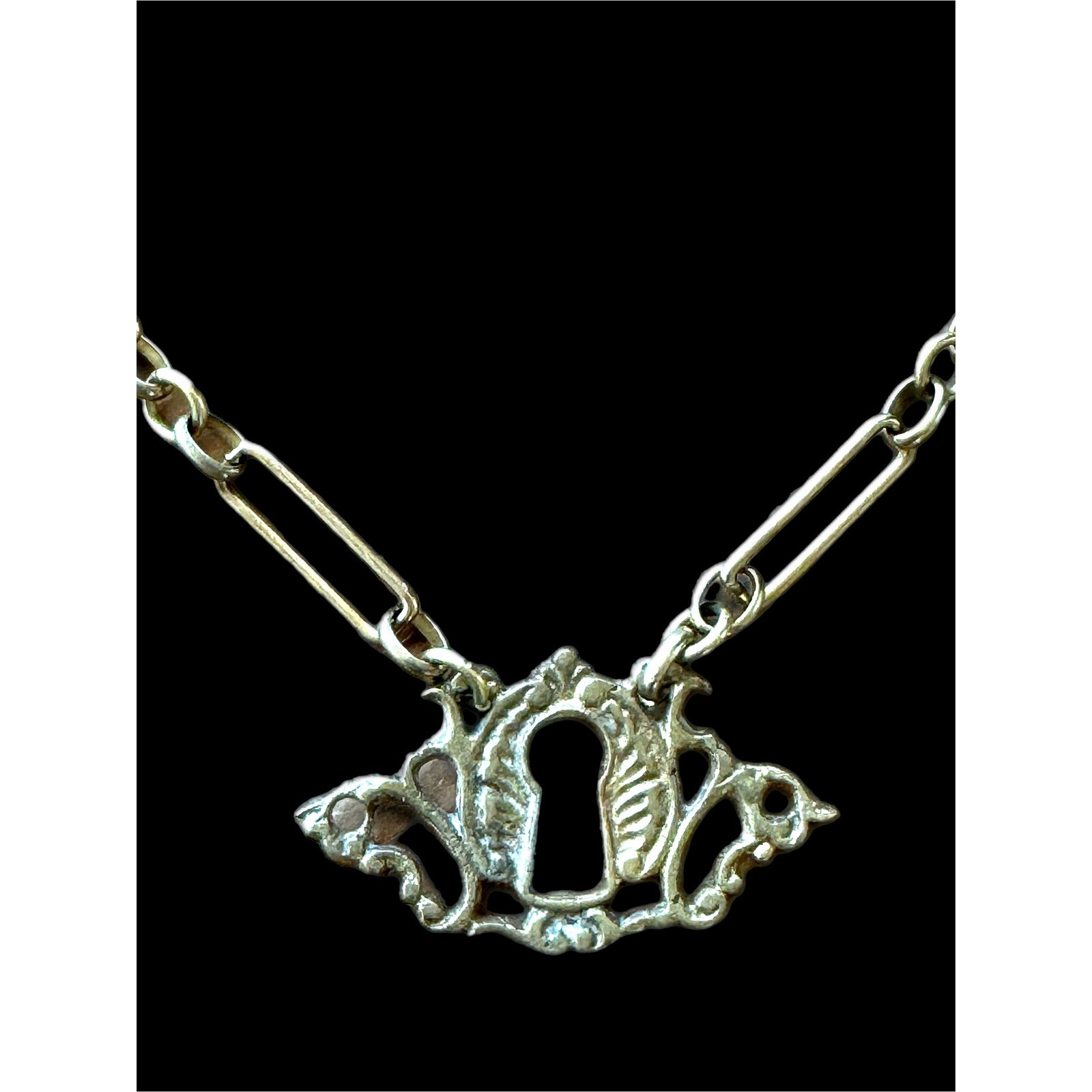 Antique Brass Keyhole Necklace | Raw Brass Paperclip Chain
