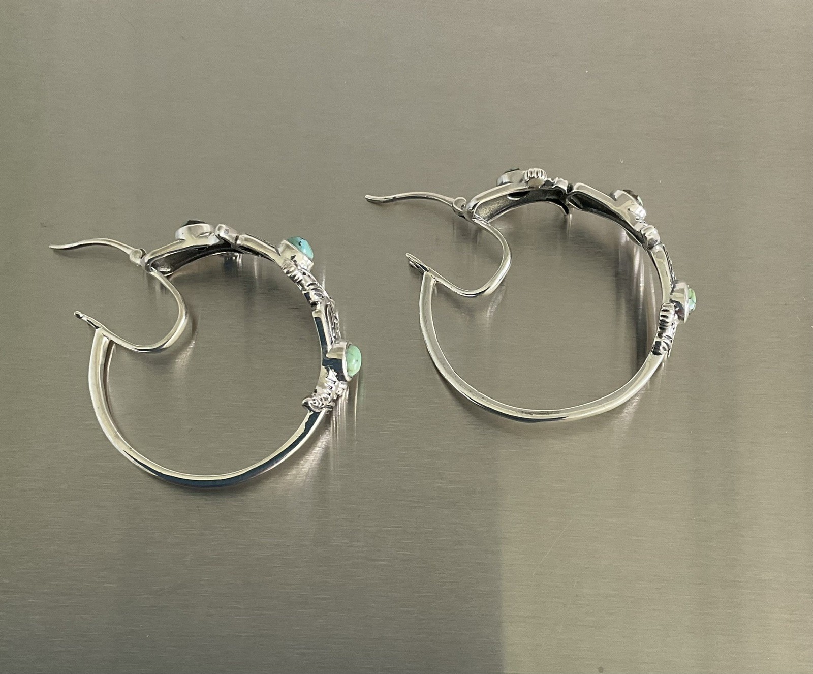 Triple Cowgirl Boot & 2.0 CTW Turquoise 1.25″ Hoop Earrings 925 Sterling Silver