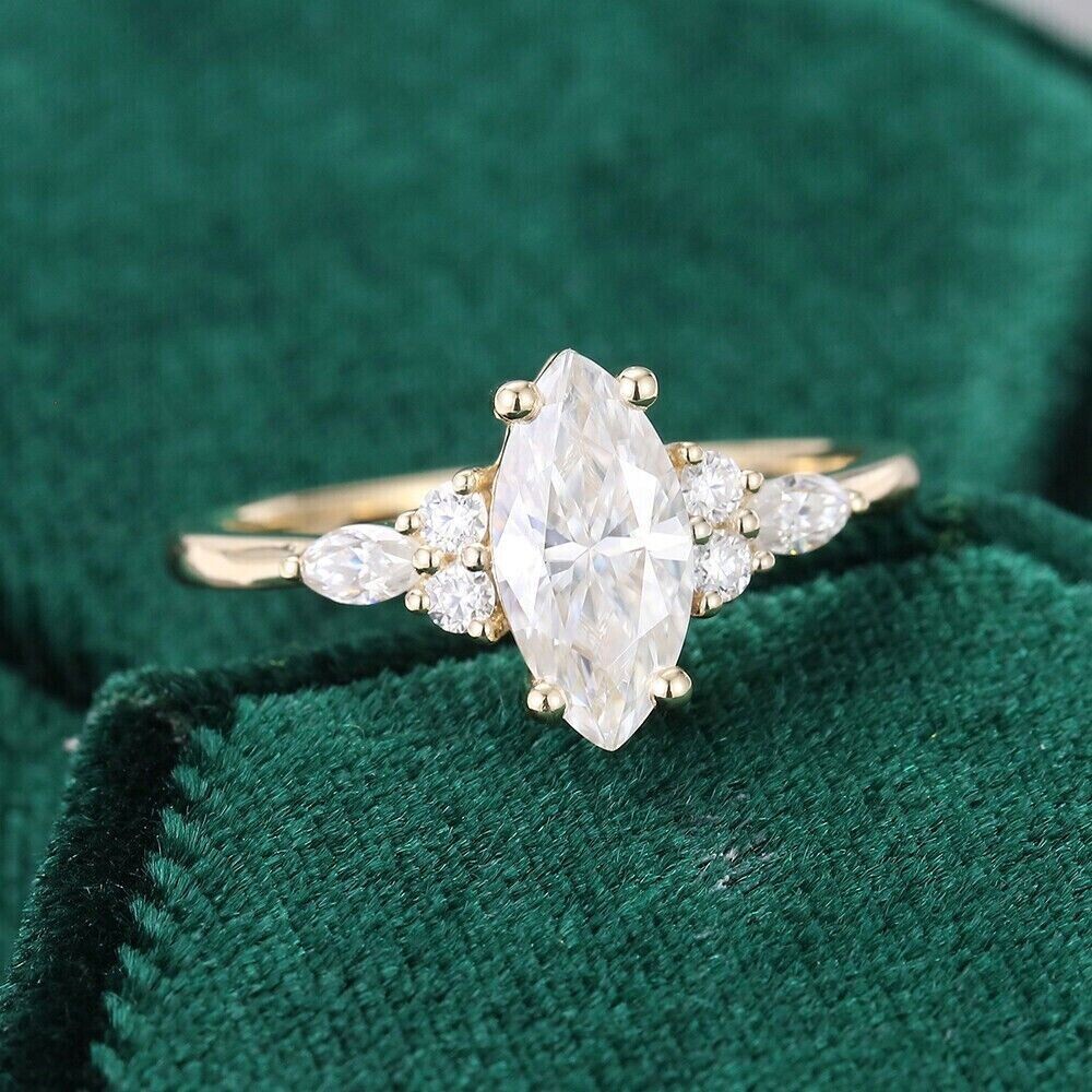 1.60 CTW Marquise Cut Moissanite Wedding Engagement Ring 14K Yellow Gold Plated