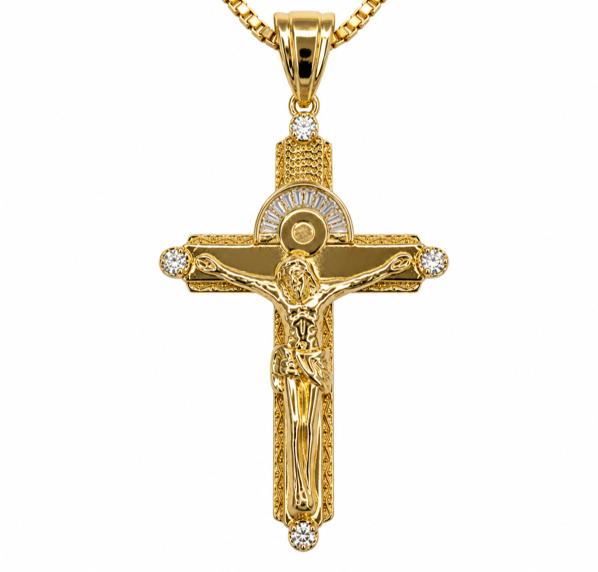 2 in Big Iced CZ Italian 1/200 14k Yellow Gold Oro Jesus Crucifix Cross Pendant