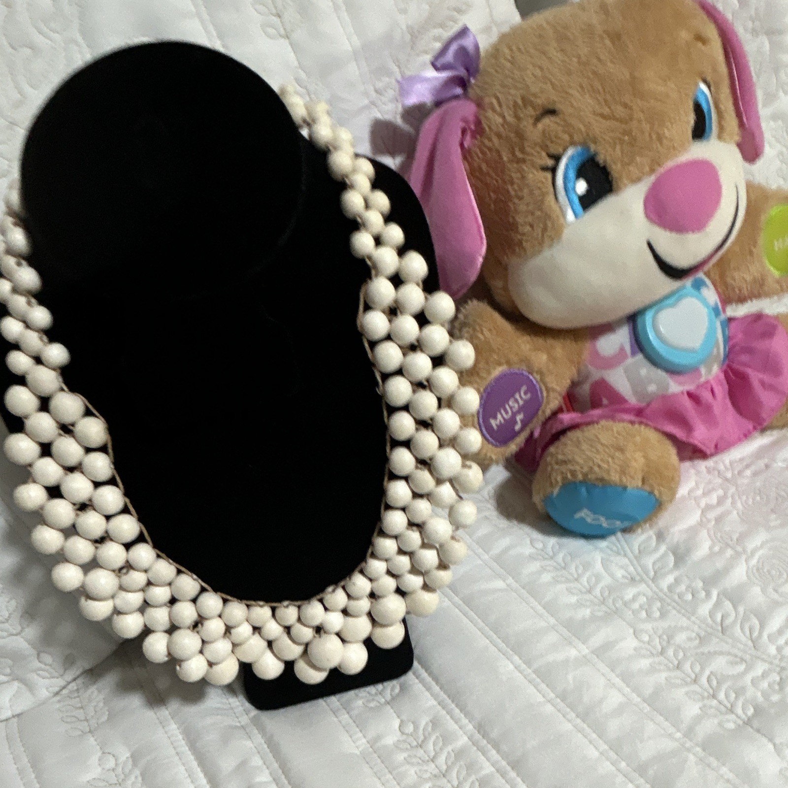 White Multi-Strand Beaded Bib Statement Necklace Adjustable Link Chain Lobster