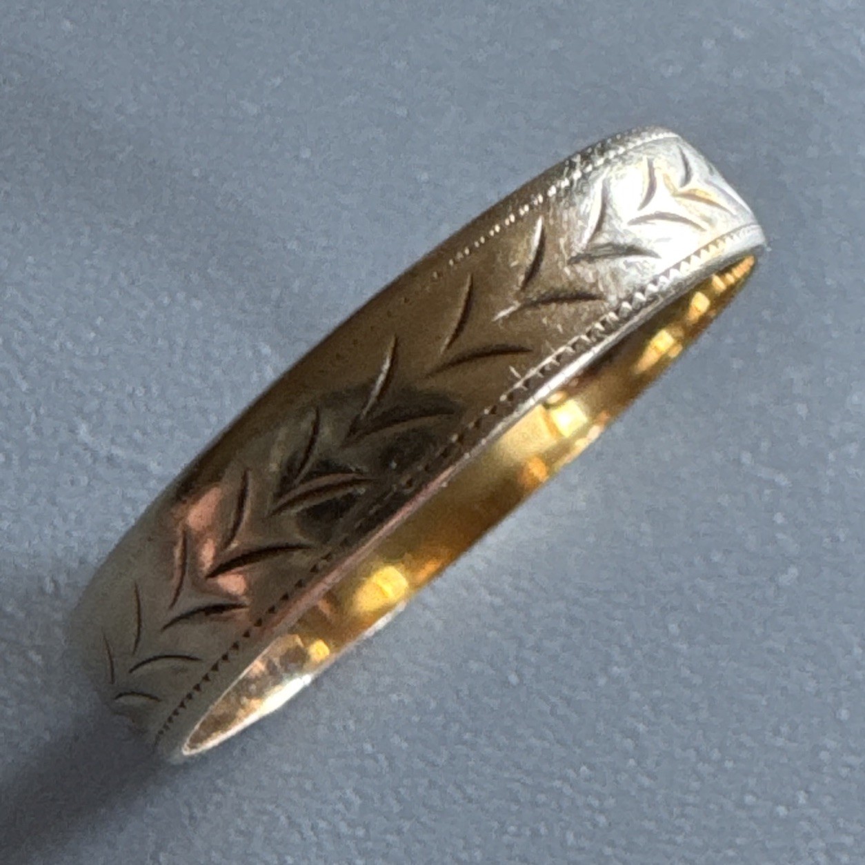 9ct Yellow Gold 375 Wheat Motif Wedding Band Ring Size L1/2 UK Hallmarked 3.6mm