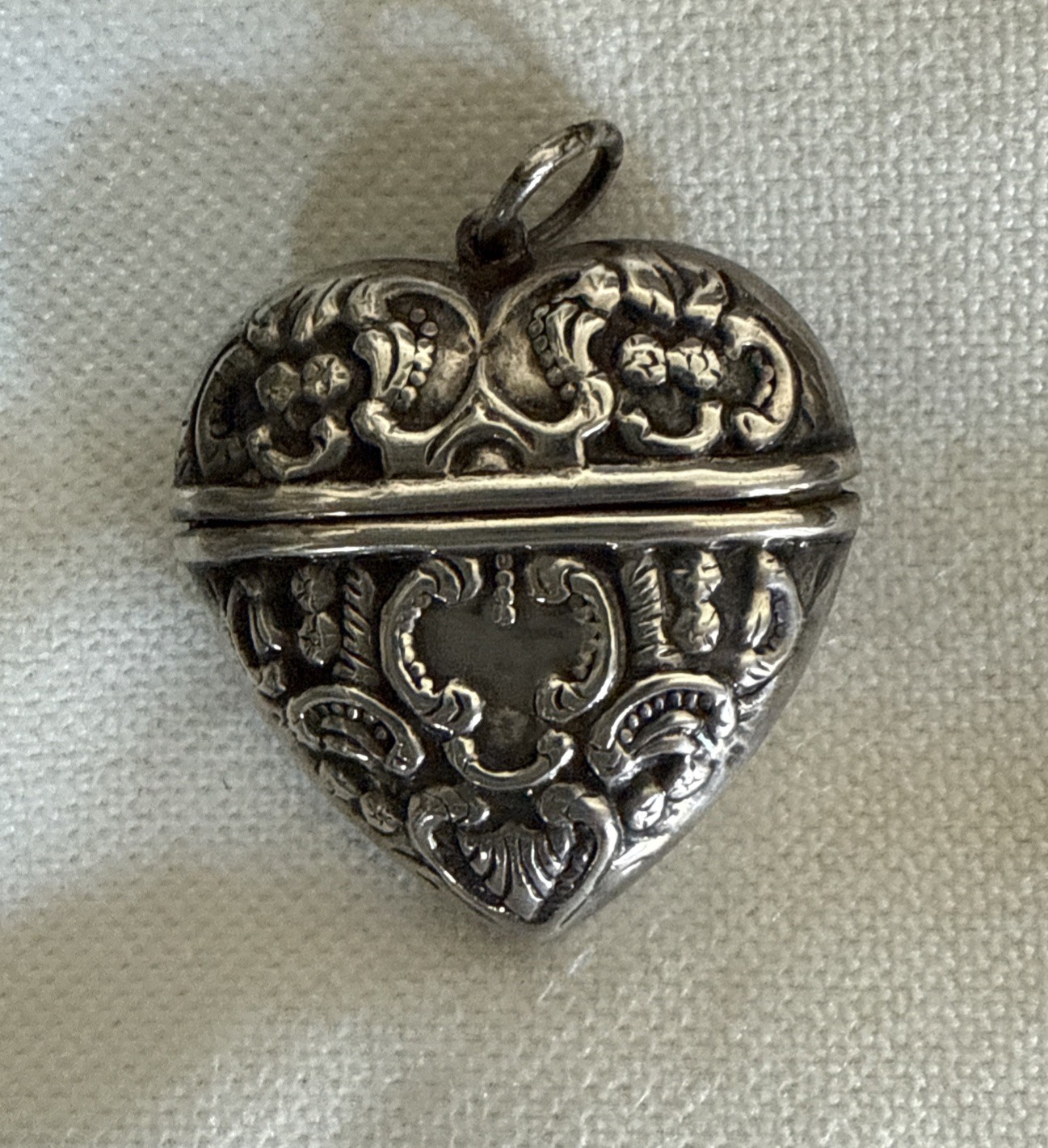 Sterling Silver Large Hinged Heart Repousse Vintage Pill Pendant Antique