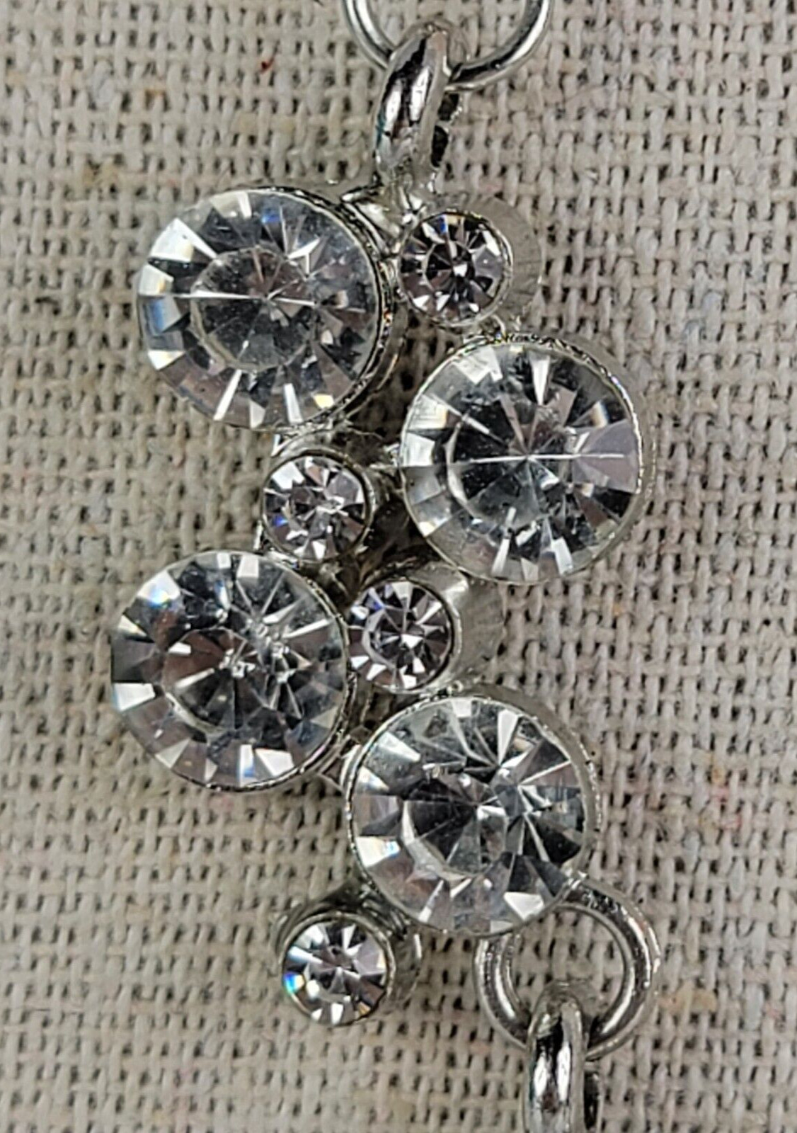 Silver-Tone Clear Crystal Statement Bib Necklace 20.5 in Lobster Clasp