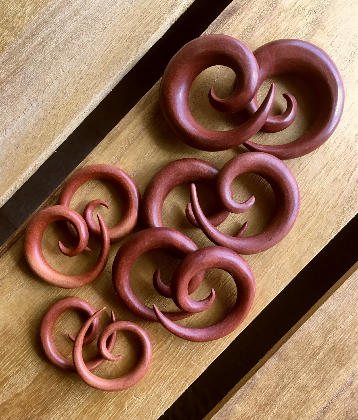 PAIR Sawo Wood Spiral Tapers Organic Plugs Tunnels Earlets Gauges