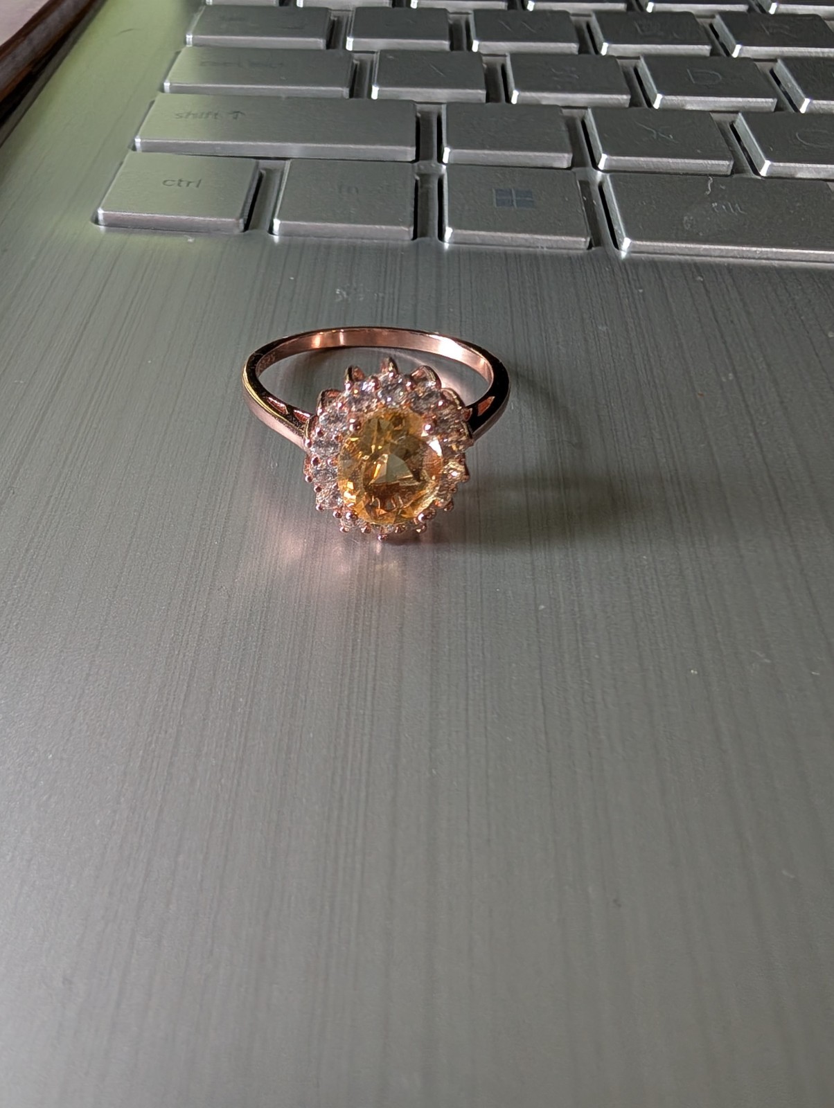 size 9 rose gold plated ring oval cut faux citrine