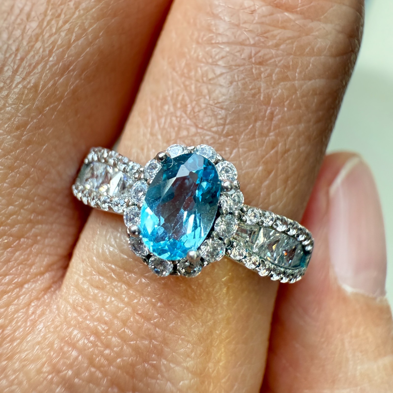 925 Sterling Silver Ring 6x4mm Natural London Blue Topaz Zircon Handmade Gift