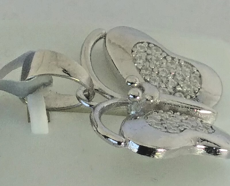 925 STERLING SILVER CZ micropave FLASHY BUTTERFLY PENDANT cubic zirconia 23x22mm