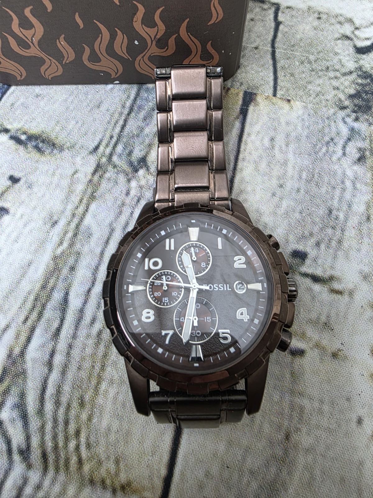 Fossil Mens Retro Watch FS4645 Bronze Stainless Steel Works Needs Battery w Box