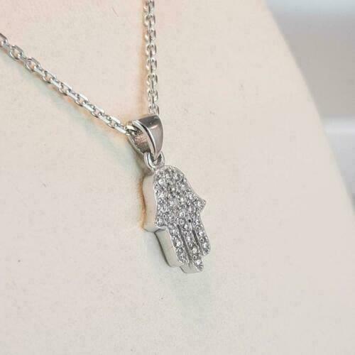 1Ct Round Lab-Created Diamond Hamsa Hand Pendant Charm White Gold Plated Silver