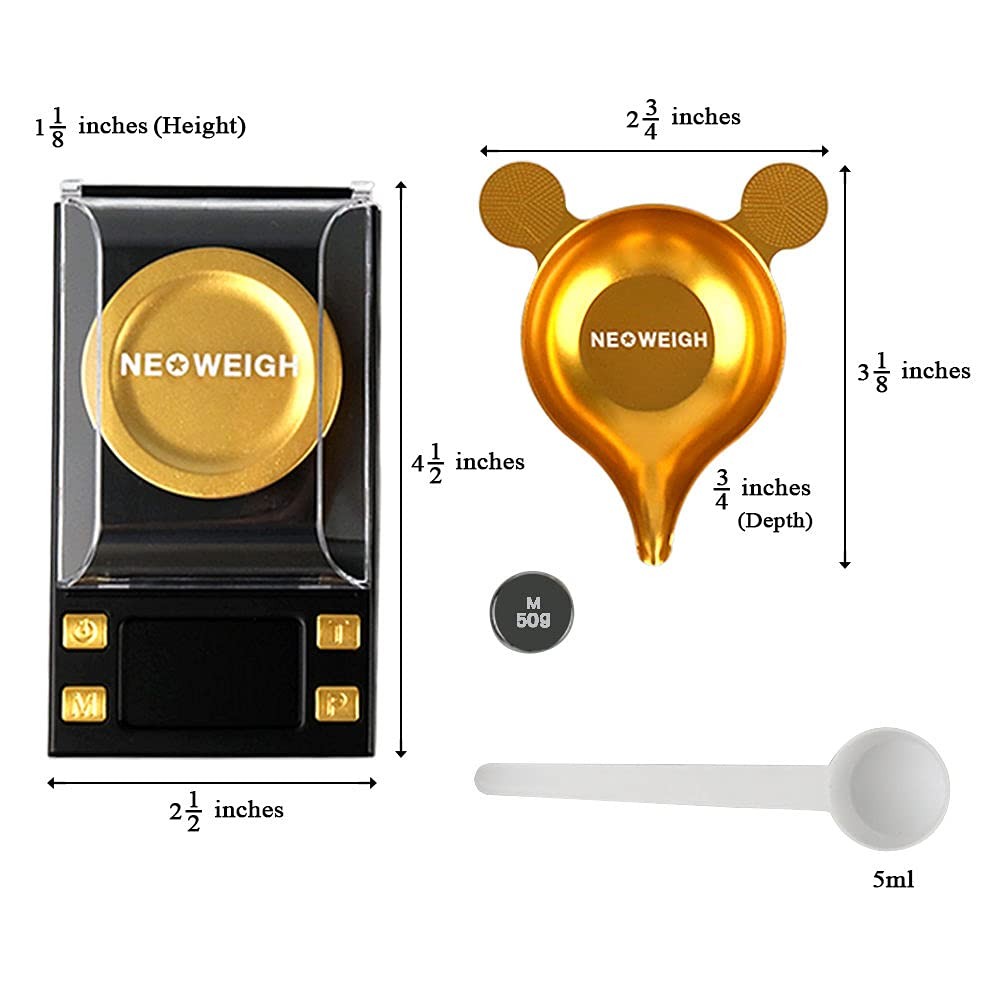 Milligram Scale, mg Scale 50g x 0.001g, Non-Stick Powder Pan, 0.02 Gold