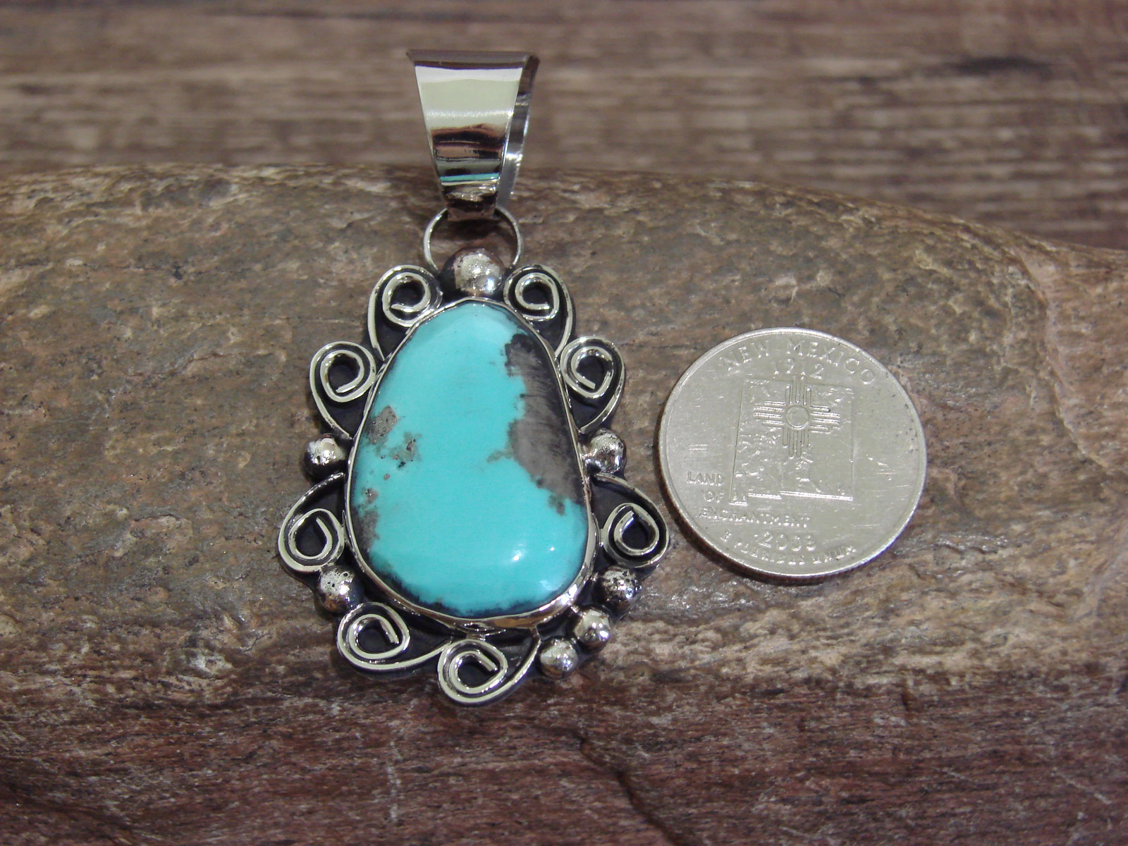 Native American Nickel Silver & Turquoise Pendant – Cleveland