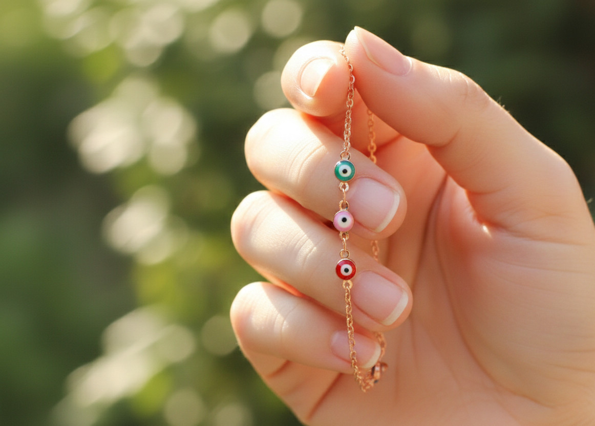 Elegant Rose Gold Plated Brass Bracelet | Boho Multi-Color Evil Eye Charm