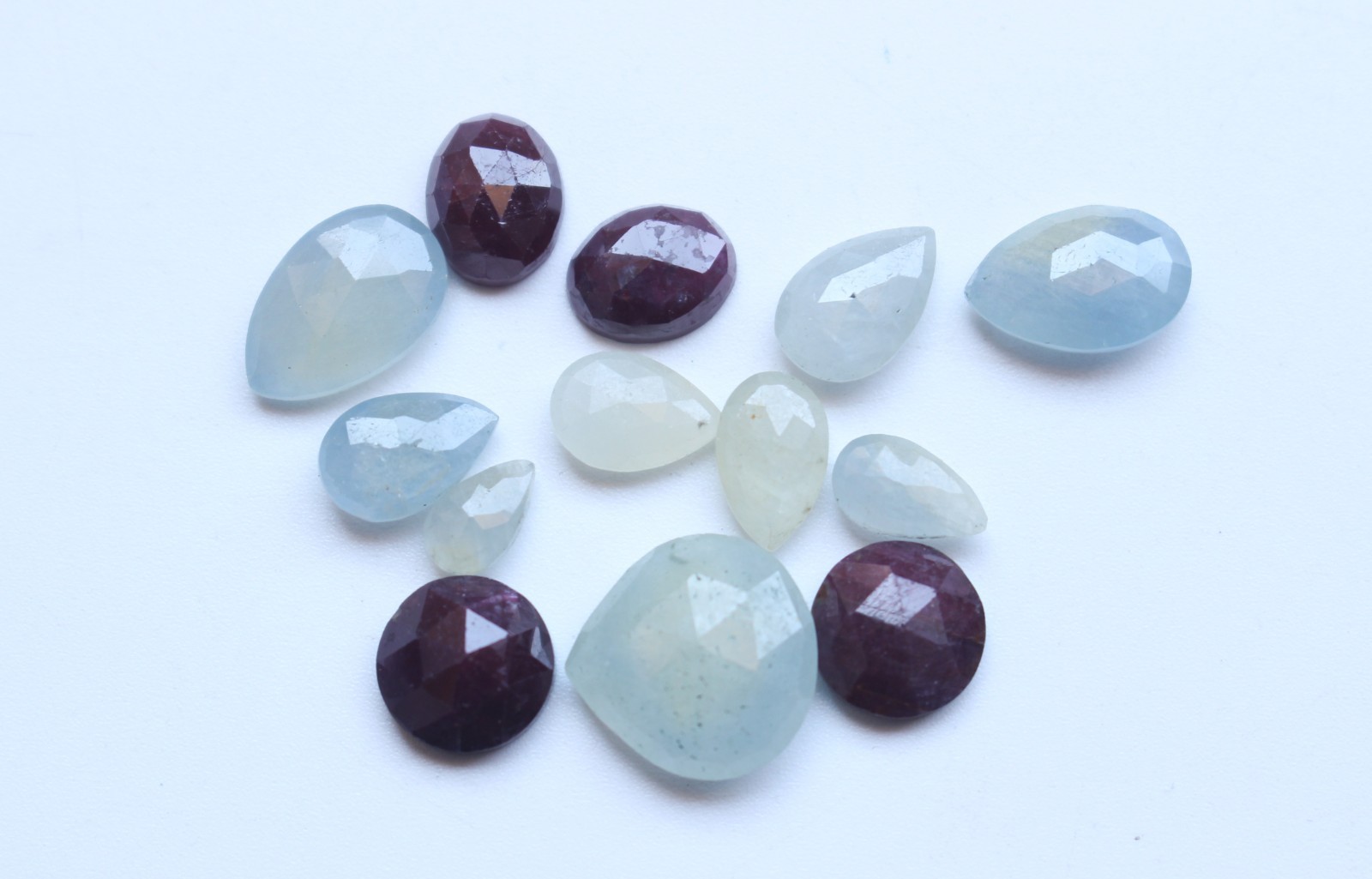 Ct.37.20 Natural Multi Sapphire & Ruby Rose Cut Faceted Cabochon Set Lot 7TO13MM