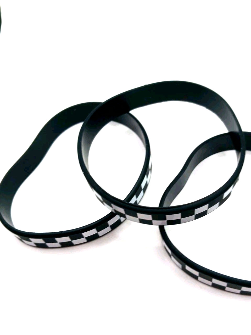 Skater Black + White Checkered Silicone Wristbands Lot Of THREE New
