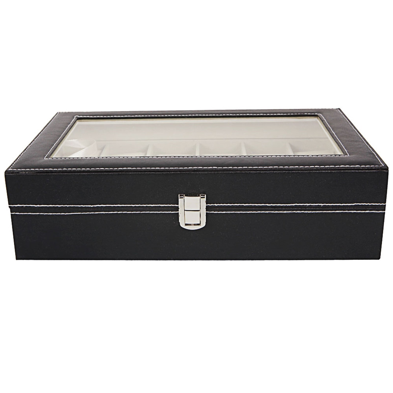 12 Slot Leather Watch Box Organizer Case Display Storage Holder Collector Black