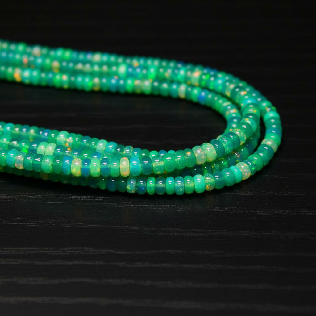 Natural Green Ethiopian Opal Rondelle Beads 4–5mm Size 16 Inch Strand Gemstone
