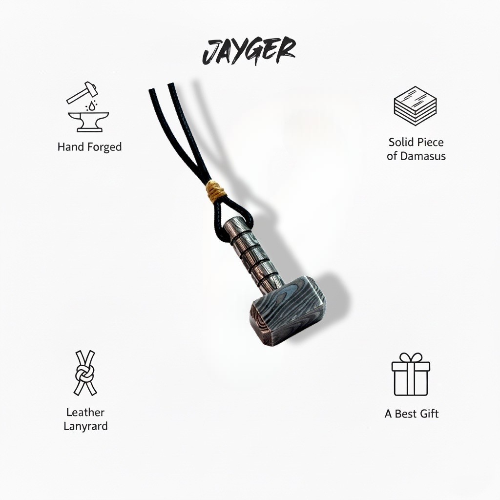 Hand Forged Damascus Steel Thor Mjolnir Necklace Viking Hammer Pendant Men Gift