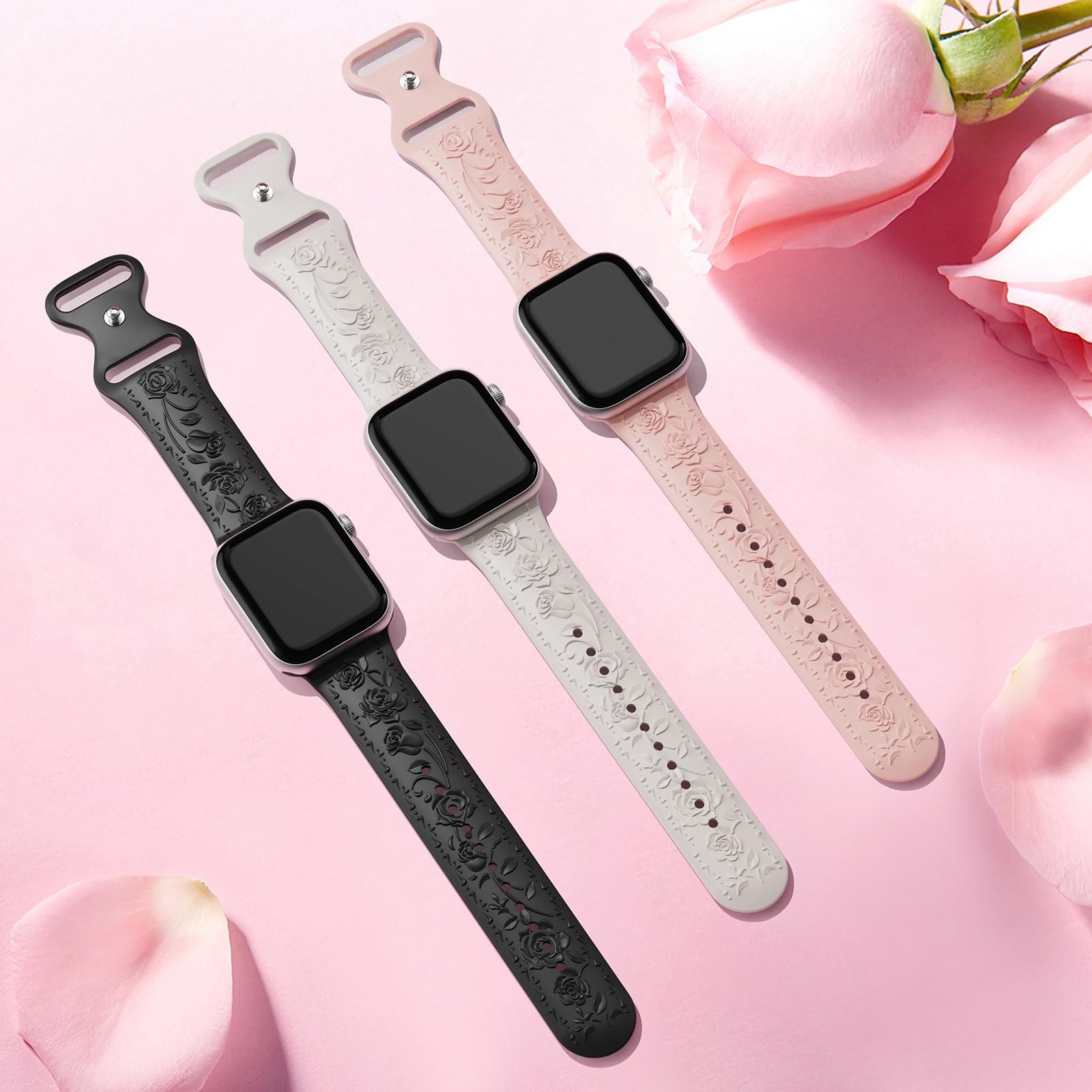 Floral Engraved Band Compatible 38mm/40mm/41mm/42mm [Series 10 11], A-Black