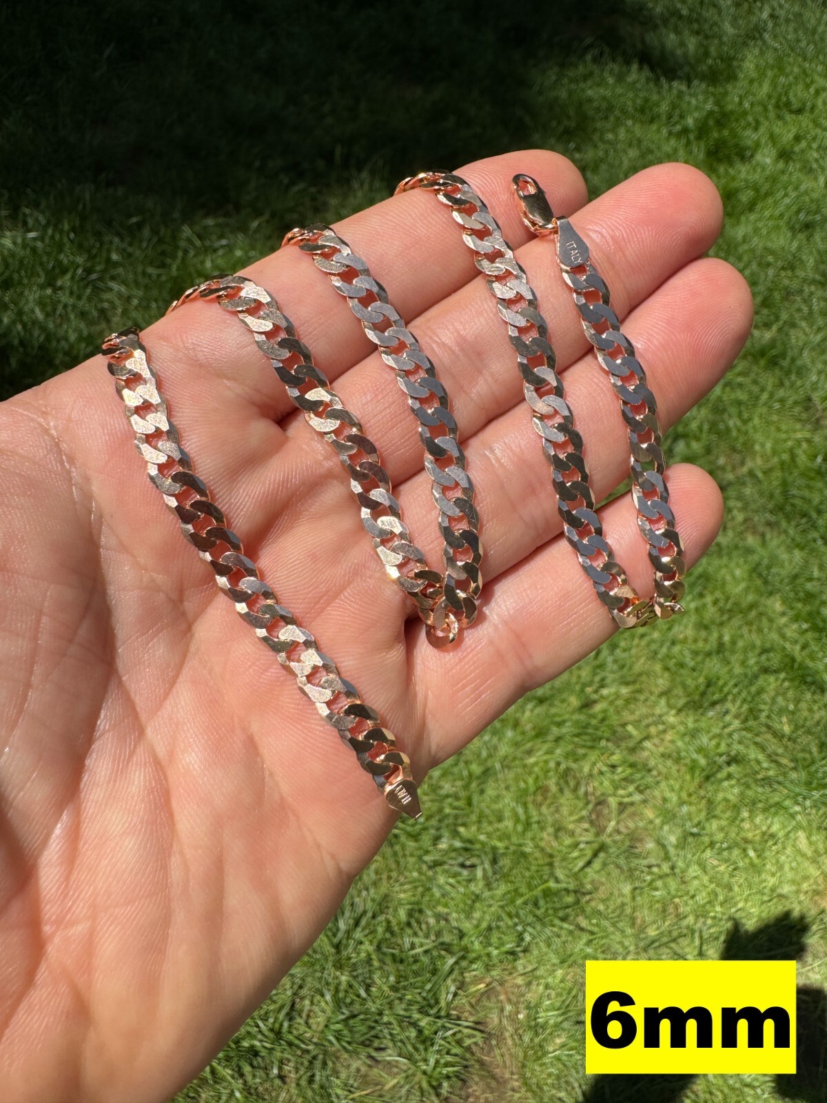 14k Rose Gold Plated REAL Solid 925 Silver Flat Cuban Link Chain Necklace 3-8mm