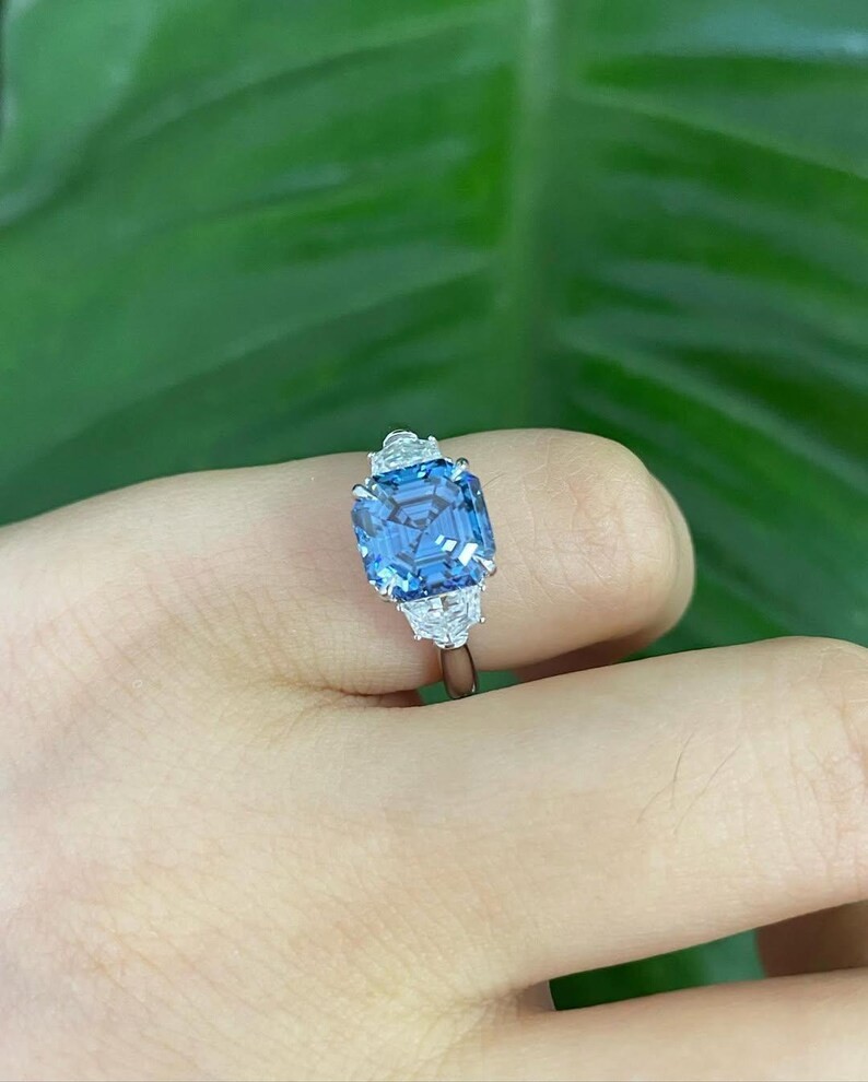 3.70Ct Asscher Cut Natural Tanzanite & Solid 14K White Gold Anniversary Ring