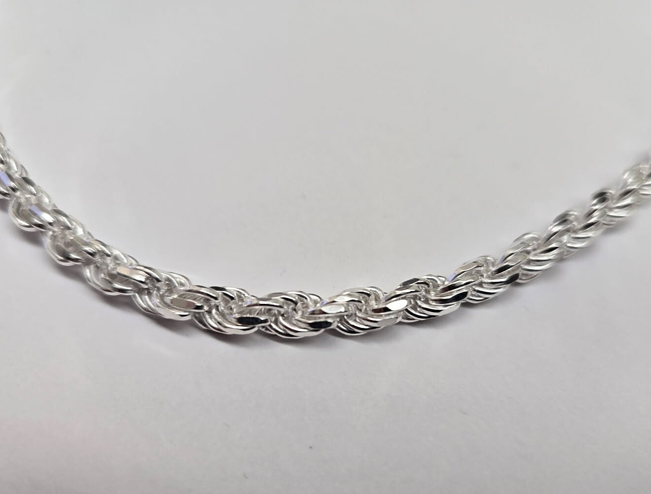 925 Sterling Silver Thick Rope Chain Necklace Diamond Cut 4.5mm 7″ to 30″