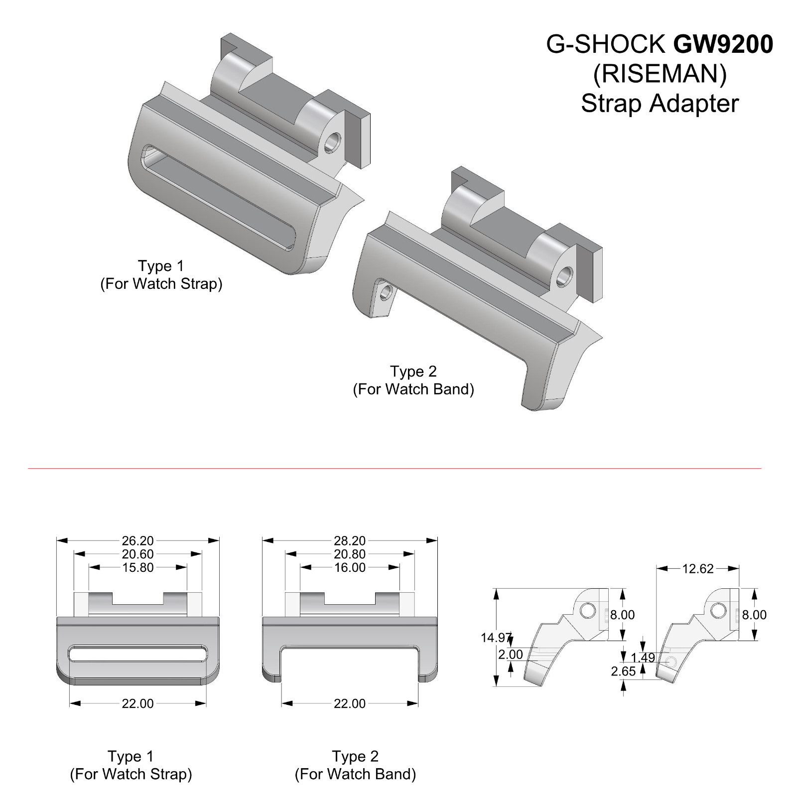 Tough Resin Watch Adapter For G-Shock RISEMAN GW9200 series