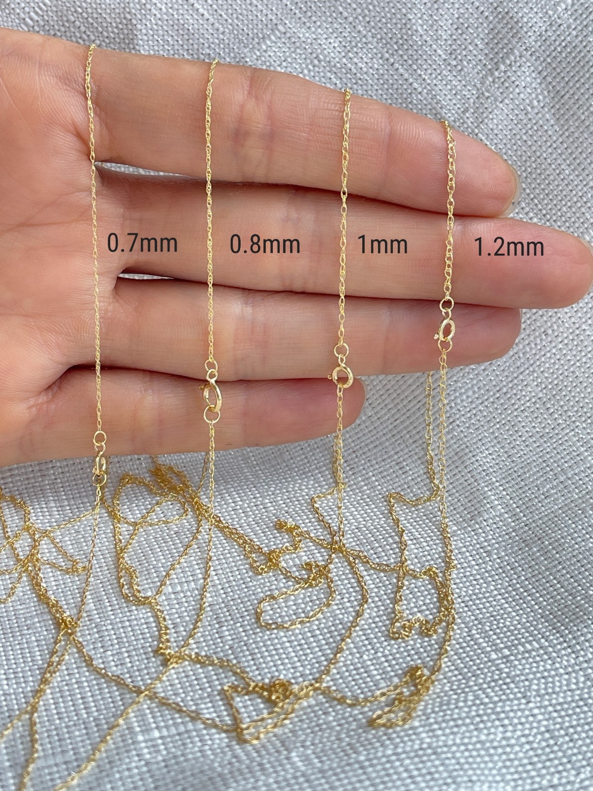 Twisted Rope Chain Real 14K Solid Gold 0.7-1.2mm Thin Minimalist Link Necklace
