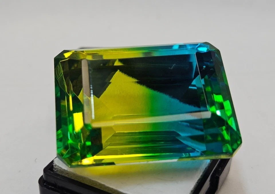 Bi-Colour Emerald Cut 105+ Ct Natural Tourmaline Certified Loose Gemstone
