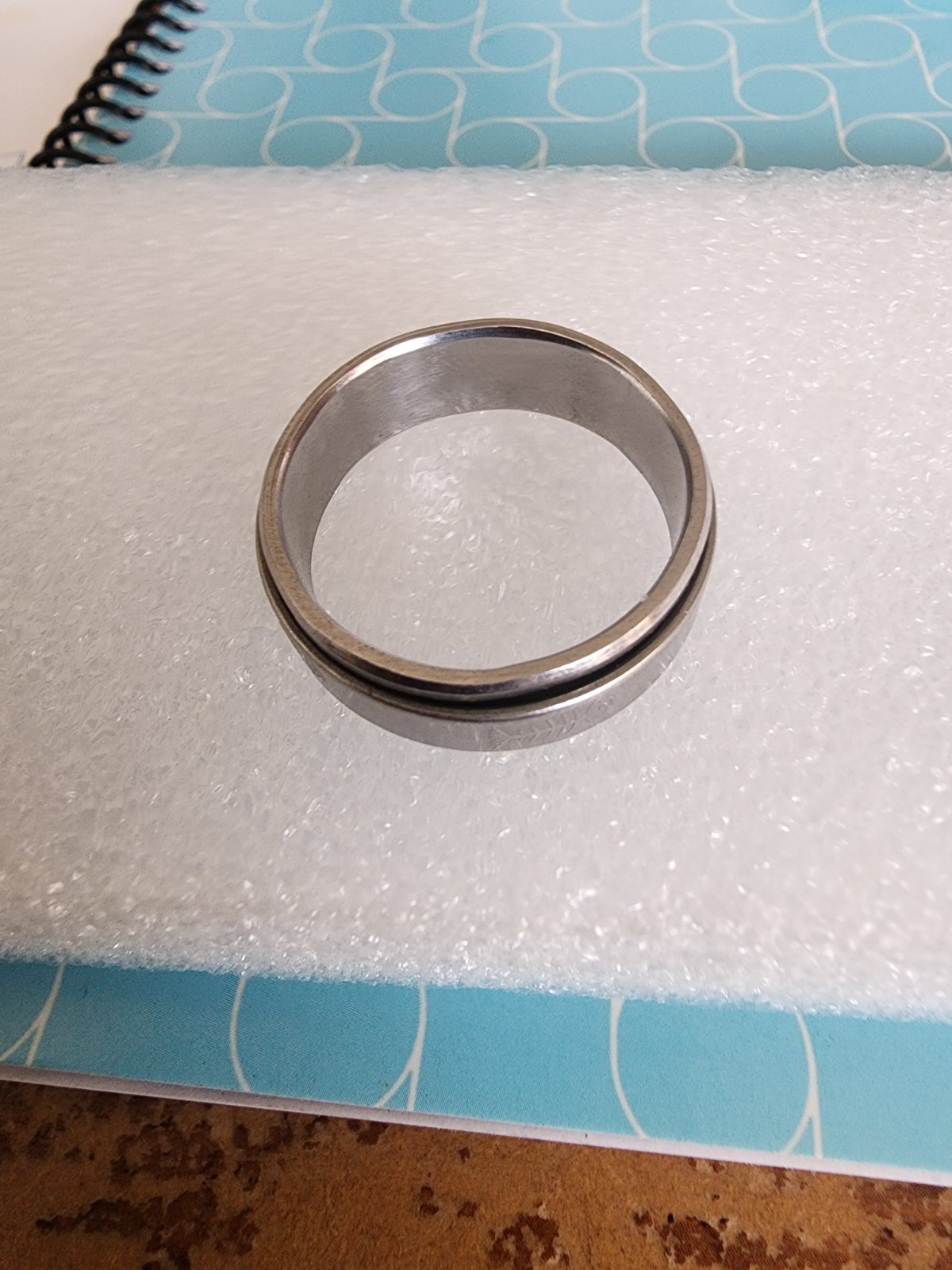 Silver Tone Stainless Steel Spinner Band Ring Size 9, 8mm Wide, Etched