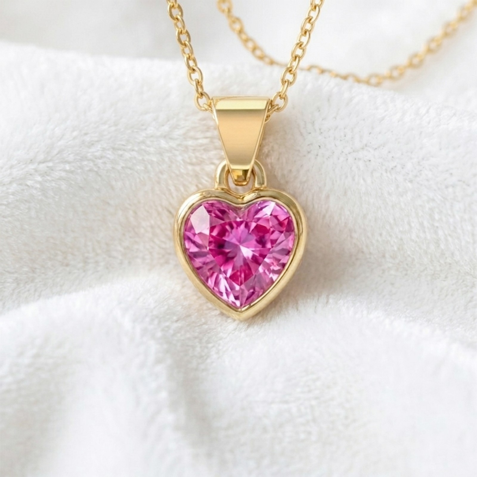 9k Solid Gold 3mm Pink Sapphire Heart Charm Pendant September Birthstone Jewelry
