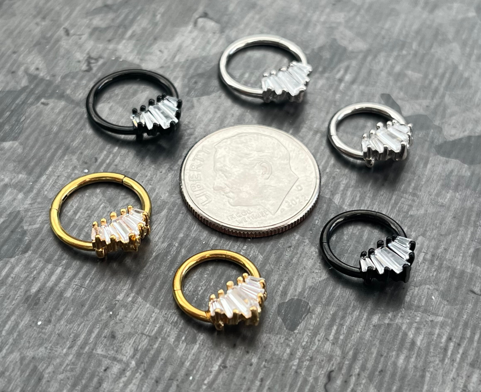 1pc Five Baguette Gems Fan Hinged Segment Ring 16g Septum Helix Ear Cartilage