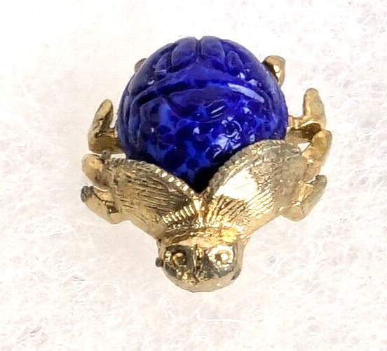 Vtg Lapis Scarab Beetle Lapel Pin Tie Tack Carved Blue Gemstone Clutch Back