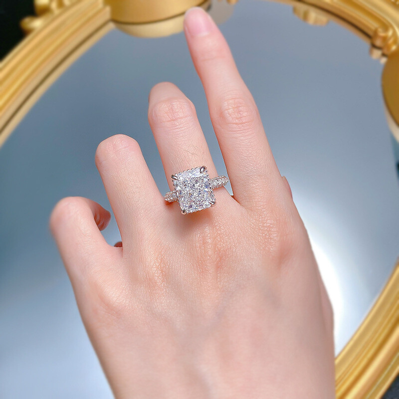 8CT Radiant Shape Natural Stone 925 Solid Silver Engagement Ring 2 Colour 10X12