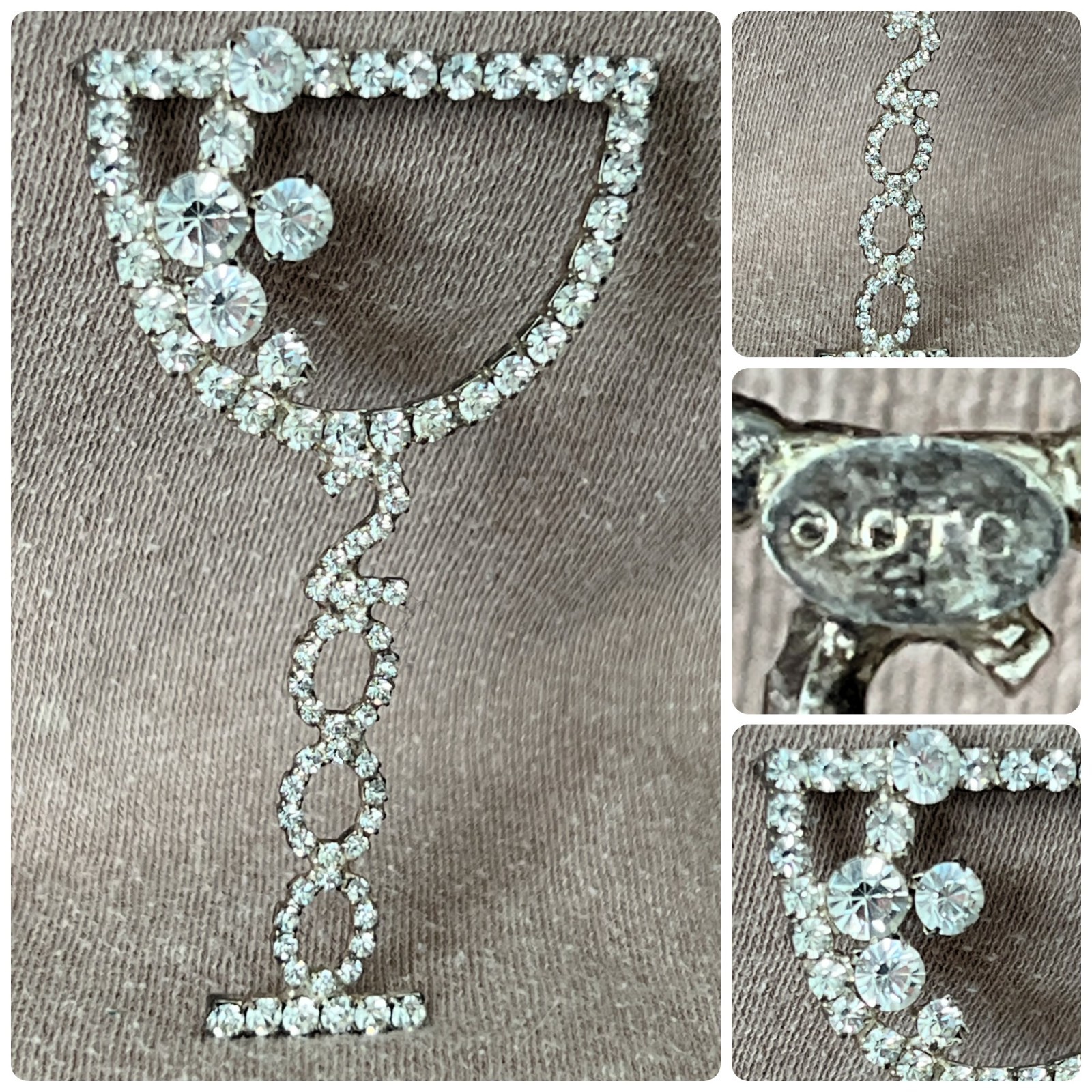 VINTAGE New Years Eve 2000 Champagne Glass Brooch Rhinestones Signed OTC Pin Y2K
