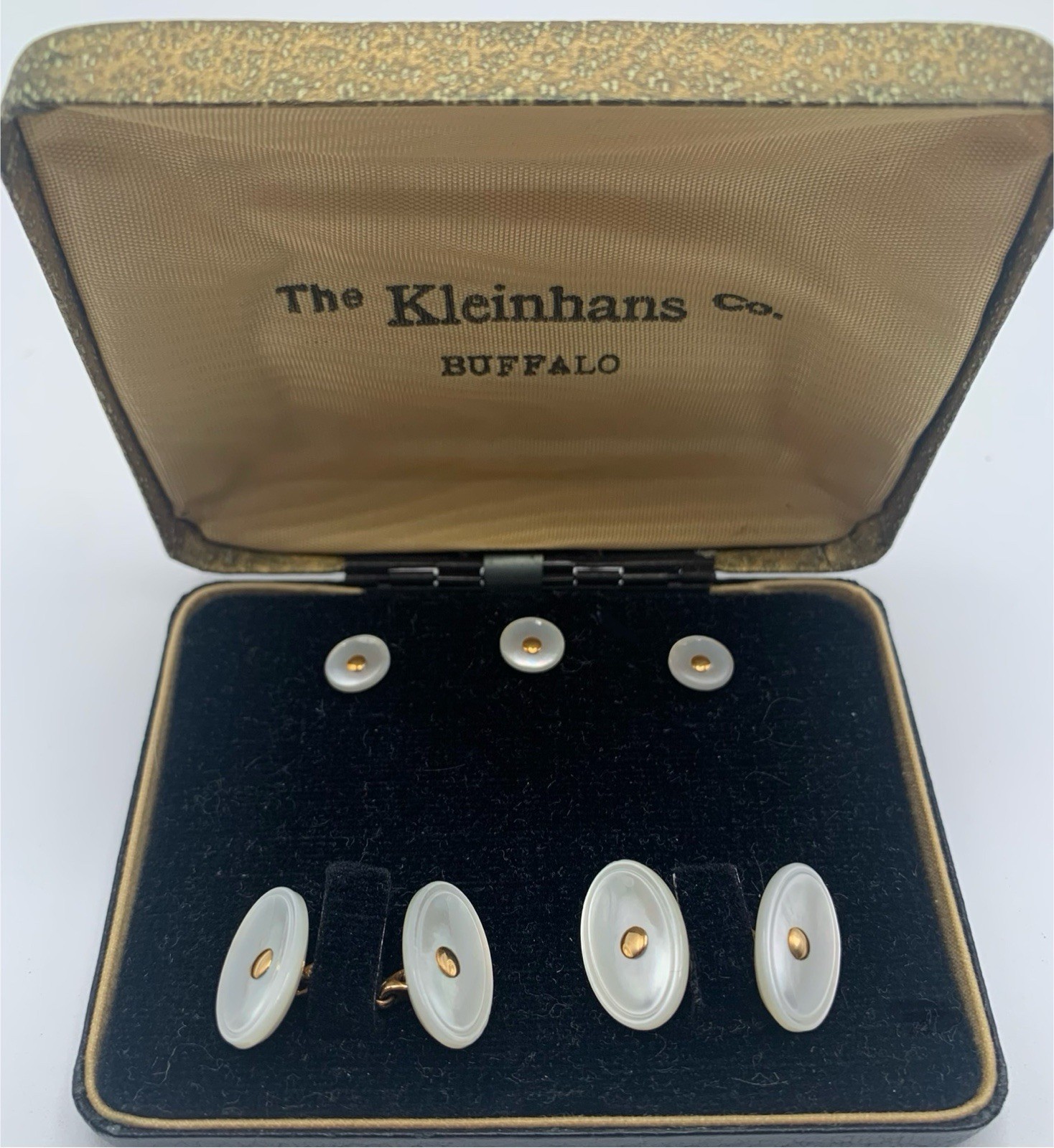 Art Deco Larter & Sons 14K Yellow Gold & Mother Of Pearl Cufflinks And Stud Set