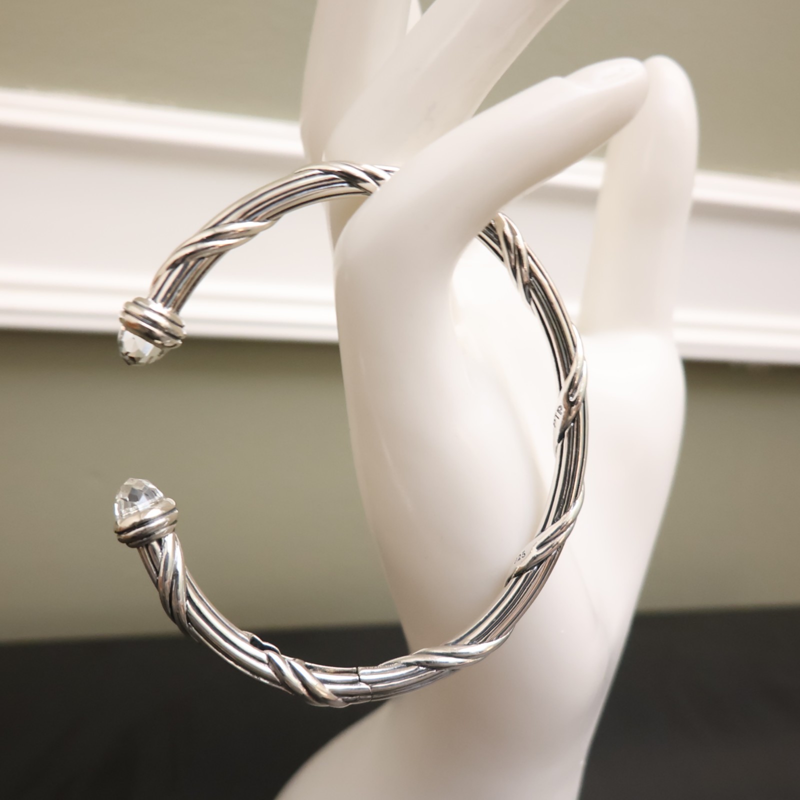 Peter Thomas Roth bracelet Ribbon and Reed cuff white topaz silver 925 Sz 6 3/4