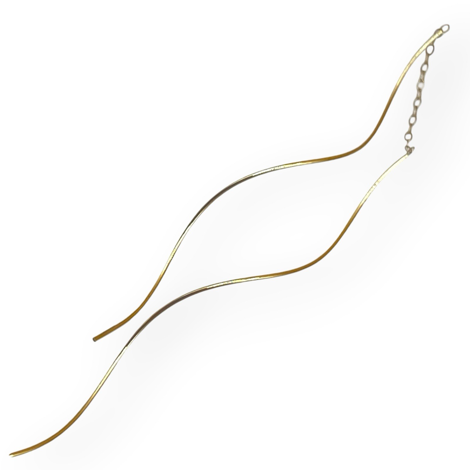 14K Gold Threader Earrings 3” Wavy Cascading Dangle Pull Through Chain 0.91g
