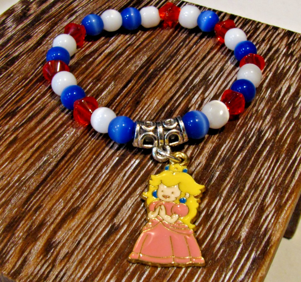 Princess Peach 4th of July red, white and blue stretch bracelet adjustable