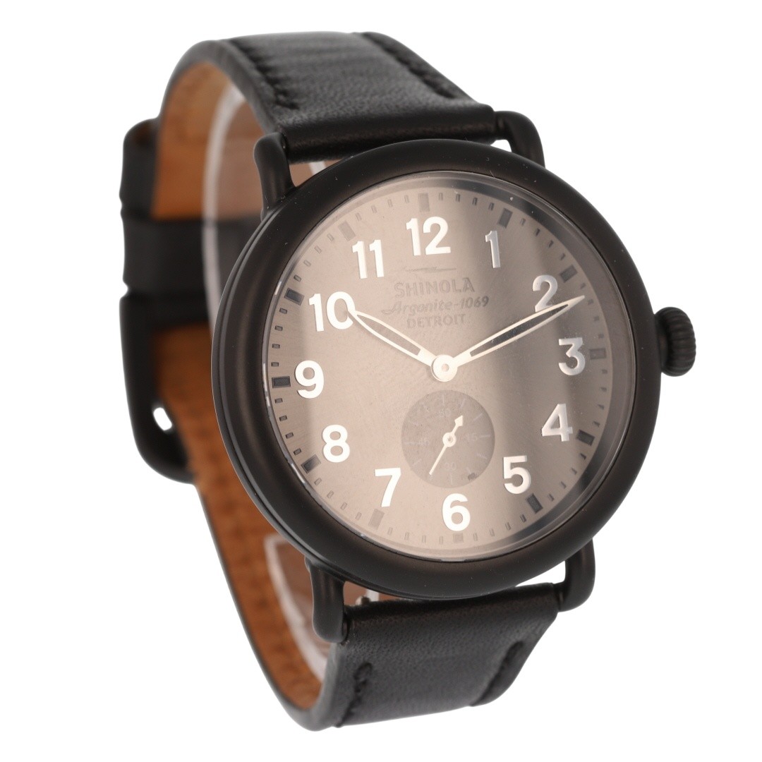 Shinola The Runwell Argonite 1069 Black Dial Stainless Steel Leather Strap Watch