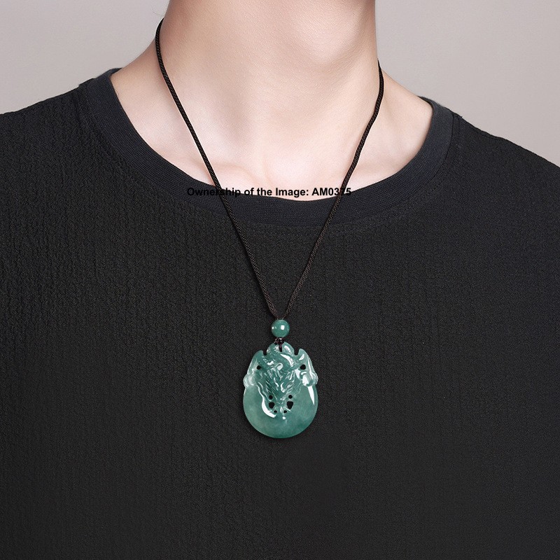 Natural Grade A Jadeite ICY Blue Jade Dragon Pendant Blessing Amulet Pendant